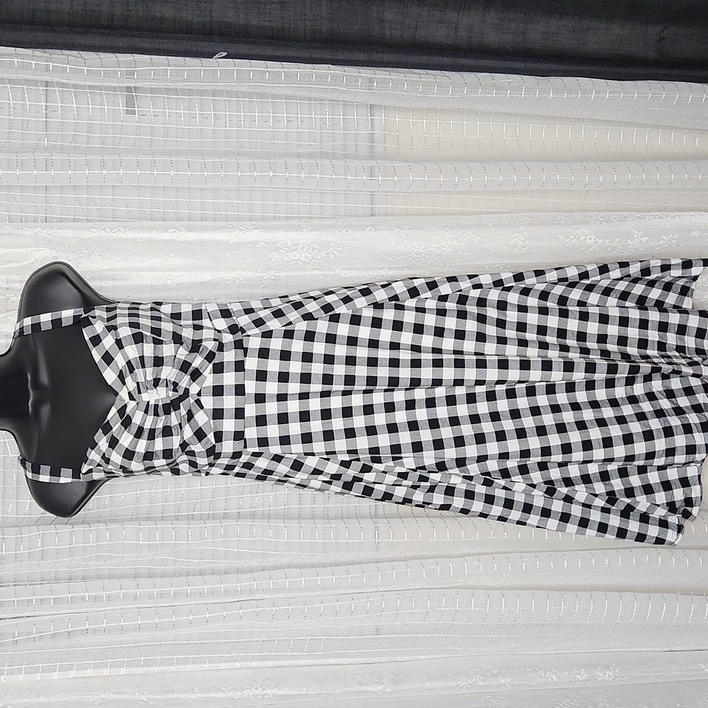 Torrid Black White Gingham Poplin Shirred Sleeveless Midi Flare Dress Pockets 1X
